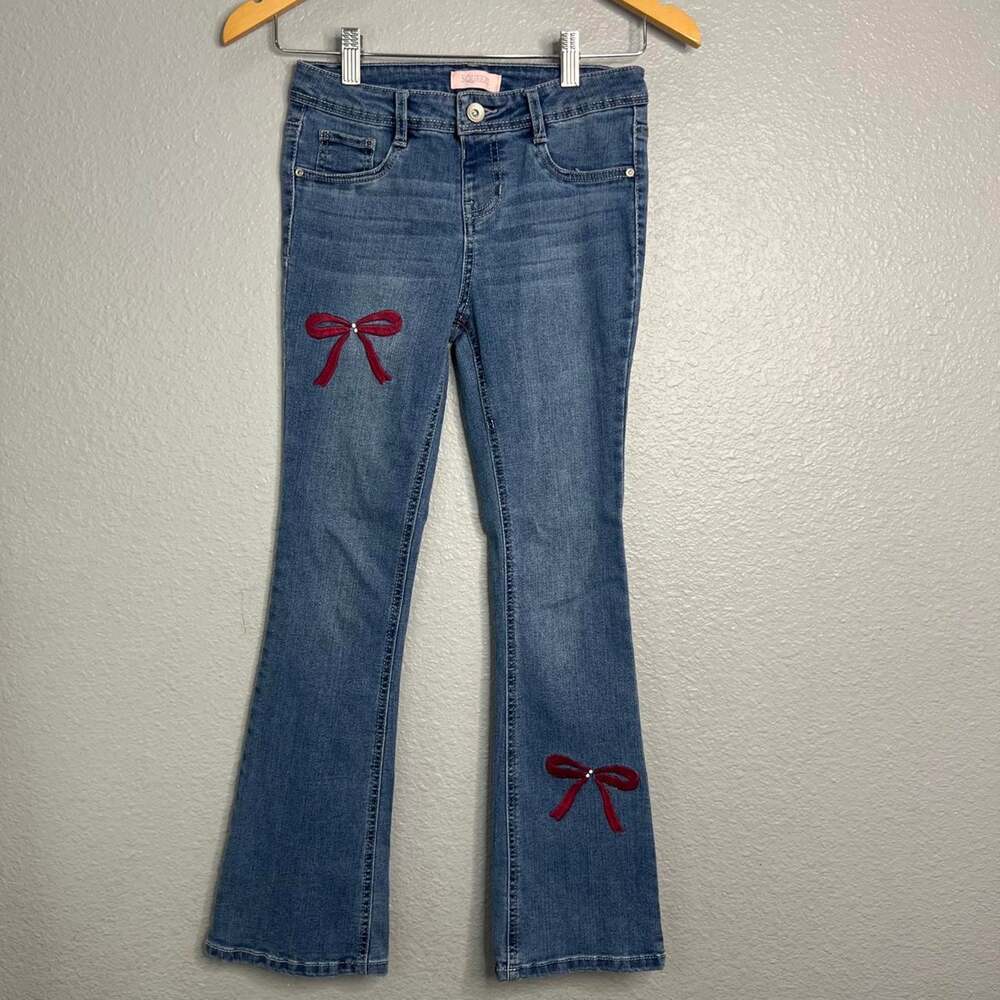 Squeeze Girls’ Medium Wash Flare Jeans with Bow Embroidery Size 12
